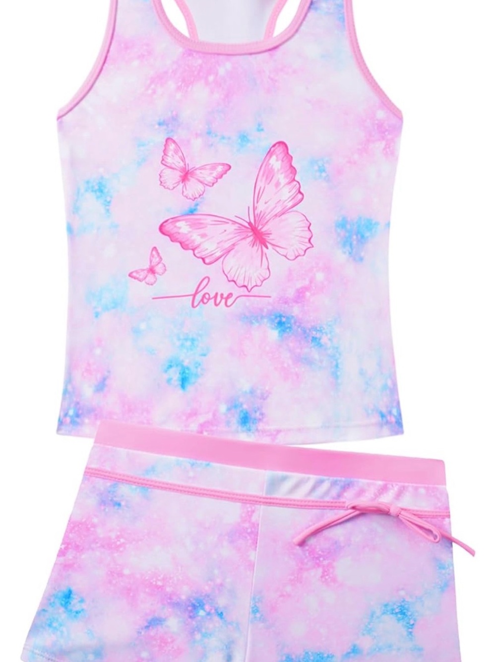 Girls Pink Tie-Dye Butterfly Swimsuit  Tankini Set - Tank & Shorts